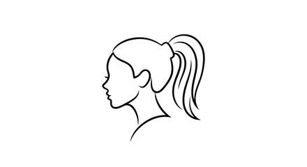 Elegant line art illustration of a woman's profile with ponytail hairstyle beauty concept