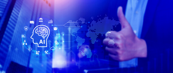 AI or Artificial intelligence business concept, technology business icon and industry digital marketing, reach of artificial intelligence to help humans development