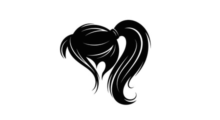 Elegant black silhouette illustration of a woman's ponytail hairstyle with bangs