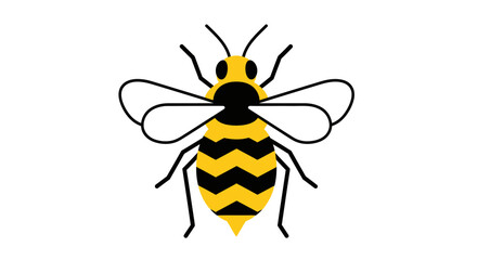 Cute Cartoon Bee Illustration with Stripes and Wings on White Background is simple to use for