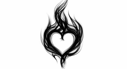 Abstract heart shape in black smoke on white background creates dramatic design concept