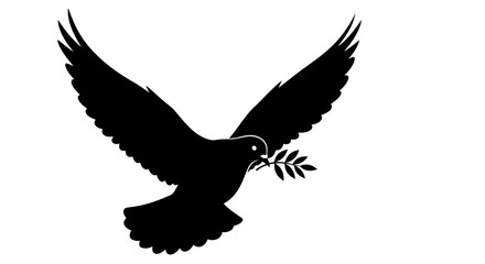 Black and white silhouette of a dove with olive branch symbolizing peace and freedom