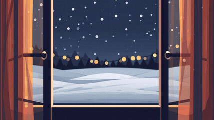 夢のような冬の窓からの景色