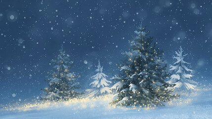 柔らかな雪とライトアップされた木々