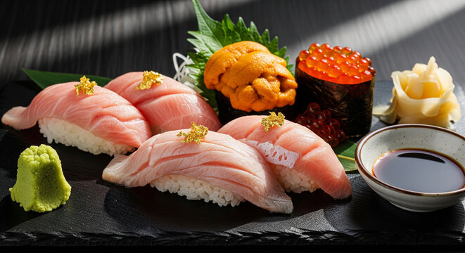 sushi with salmon on a luxury plate - Powered by Adobe