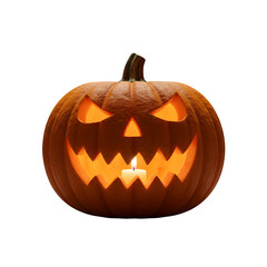 Spooky Jack-o'-Lantern with Glowing Candle Inside - Transparent Background Photography