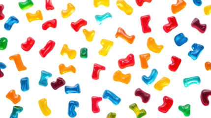 Rainbow Colored Gummy Candy Letters and Numbers on Transparent Background