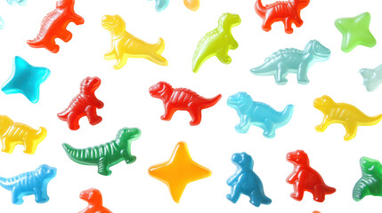 Fototapeta premium Colorful dinosaur candies isolated on transparent background