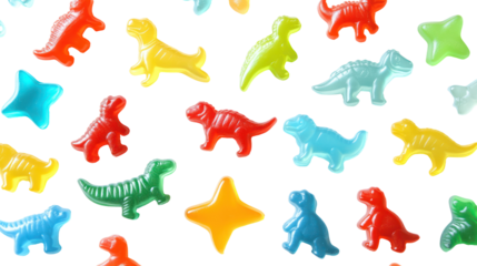 Colorful dinosaur candies isolated on transparent background