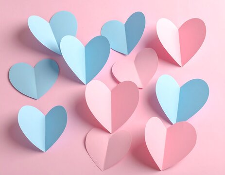 Pastel hearts on pink background