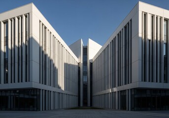Fototapeta premium Modern white building with symmetrical facade and vertical lines