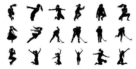 Female athletes and dancers silhouettes hockey