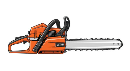 Fototapeta premium Professional orange chainsaw ready for powerful cutting jobs, ideal for forestry, construction, or home improvement projects with its sharp blade and sturdy design