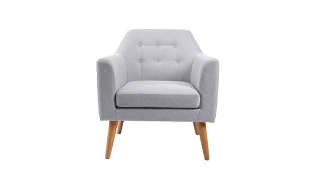 Modern Chair Furniture with Soft Gray Armchair, Isolated on Transparent Background