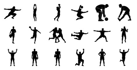Football players in action poses silhouettes