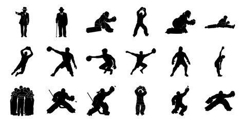 Hockey players and figures in action sport goalie