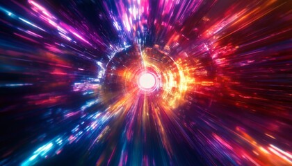 Obraz premium Abstract speed of light: colorful rays and glowing tunnel
