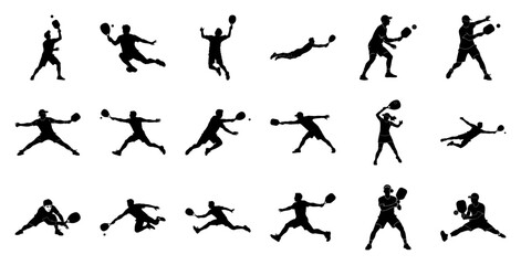 Racquet sport players in action silhouette tennis