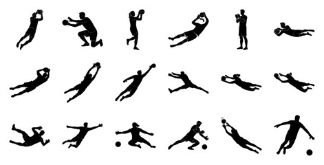 Soccer Goalkeeper Actions silhouette diving