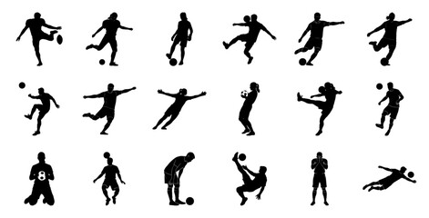 Soccer players in action football silhouettes