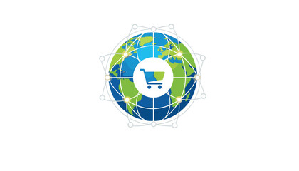 Global online shopping network with a shopping cart icon on a vibrant Earth - expand your eCommerce reach and connect with a worldwide marketplace today