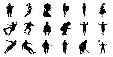 Sports figures in silhouette action people