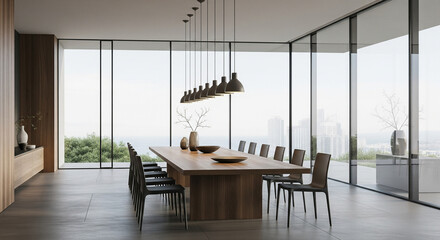 dining table room with a view of the beautiful green yard of the house
