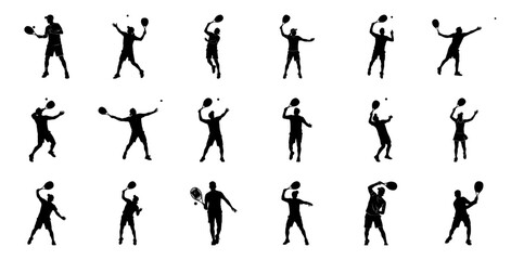Tennis players in action table tennis silhouettes