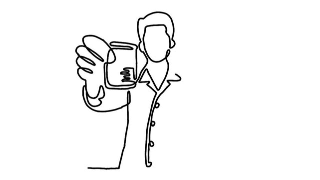Continue line animation of scientist or professor holding flask