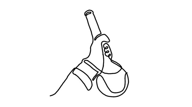 Continuous line animation of hand with chemical lab retorts