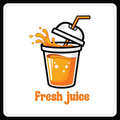 Vector art of a refreshing glass of fresh orange juice with a splash and straw, isolated on a