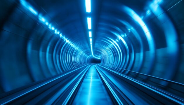 Moving through a futuristic blue tunnel with glowing lights