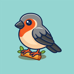 Cartoon Finch on a Branch Illustration for Children's Book or Educational Material