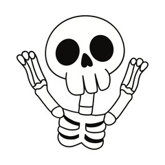 Cute Halloween Skeleton and Spooky Elements Vector