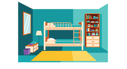 Cozy bunk bed room scene with vibrant colors, perfect for children's stories, interior design concepts, or creative projects