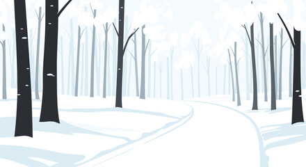 Serene winter forest path covered in fresh snow invites peaceful exploration and quiet contemplation of nature's beauty