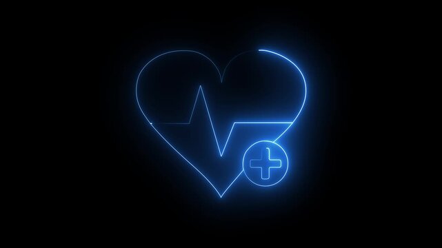 love icon with heart beat line animation on black background. medical concept Abstract glowing  heartbeat signal icon animation video. love border in hart.