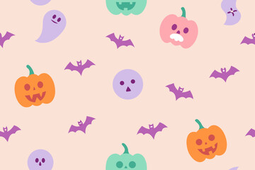 Seamless Pastel Halloween Pattern in Watercolor Art Style