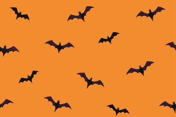 Pastel Orange Watercolor Bats Pattern Background