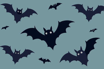 Cute Watercolor Bats Flying Halloween Pattern