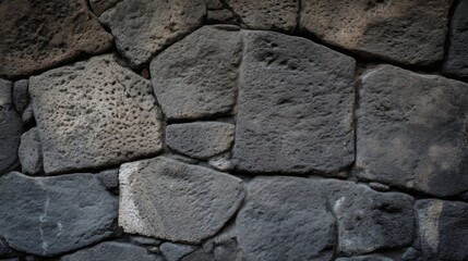 Close-up of a rugged stone wall constructed with irregularly shaped rocks, showcasing varied textures and sizes,