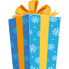 A Blue Gift Box Adorned With Snowflakes And Tied With A Yellow Bow Ready For Christmas Celebrations