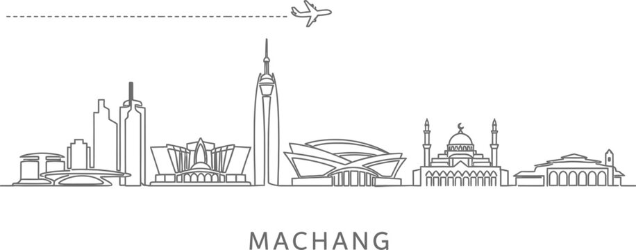 Machang City Skyline with Airplane Icon