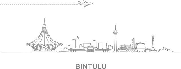 Fototapeta premium Bintulu City Skyline with Airplane and Landmark