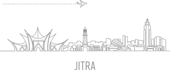 Obraz premium JITRA City Skyline Outline with Airplane