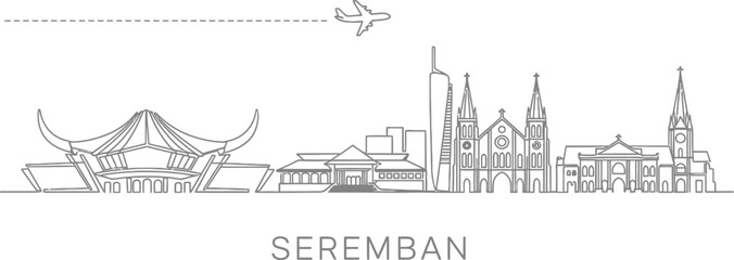 Fototapeta premium Seremban Skyline Line Art with Airplane