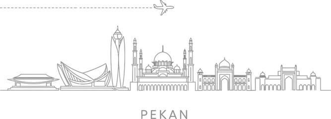Fototapeta premium Pekan Skyline with Airplane Travel Icon