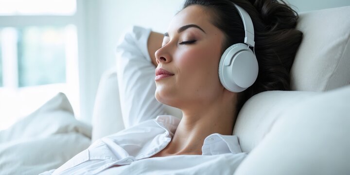 Woman relaxing and listening to music