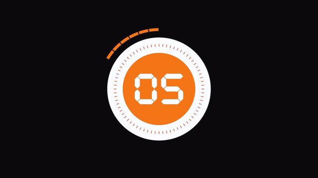 Countdown Timer 30 Seconds Digital Style Animation in Orange and White. Counts from 30 to 0 seconds in flat 4K motion with alpha channel for stream intros and event backgrounds.