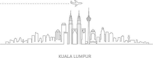 Obraz premium Kuala Lumpur Skyline with Airplane Traveling